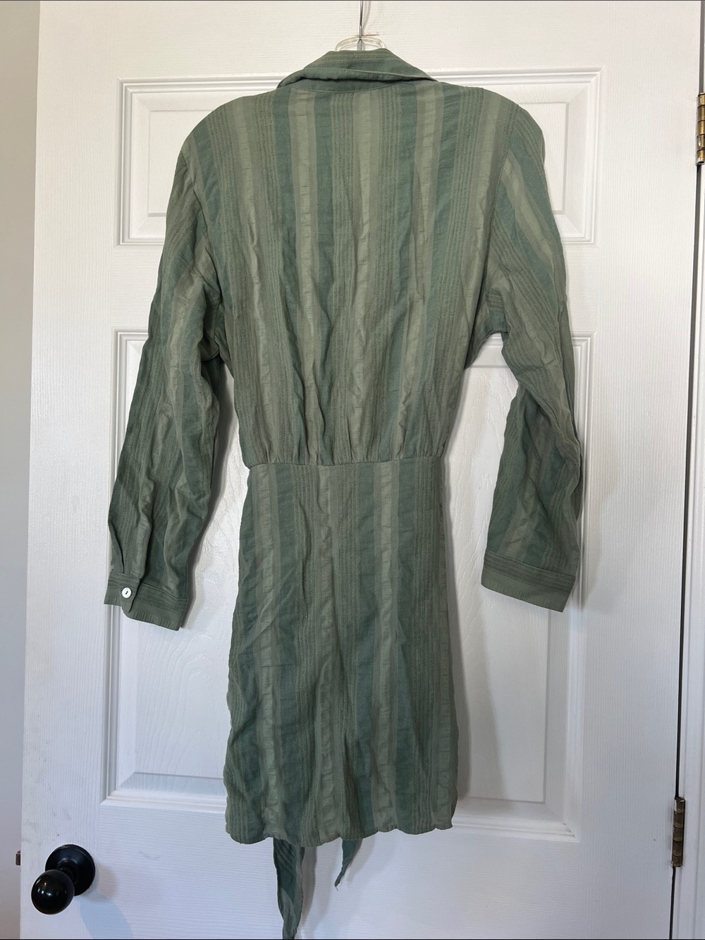 Zara Light Sage Green Button-Front Tie-Waist Shirt Dress - Picture 7 of 8